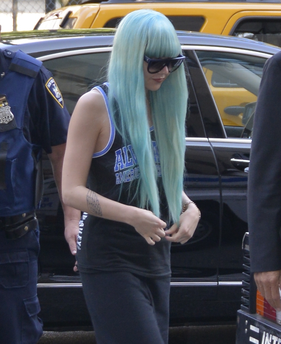 Аманда Байнс возвращается в суд в Нью-Йорке в синем парике и спортивной одежде, конечно